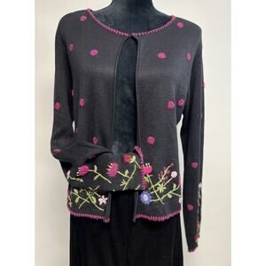 VTG Eagles Eye Sweater Cardigan Large Silk & Wool Embroidered Cottagecore Granny